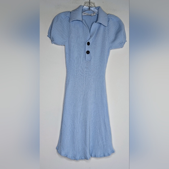 Self Portrait • Short Ribbed Knit Dress in Blue - Picture 1 of 3